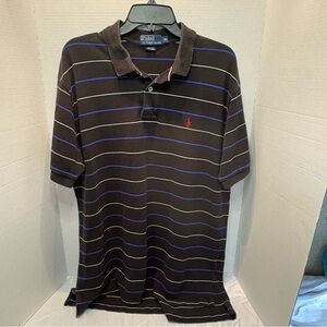 Ralph Lauren Men's Polo with Black, Blue, and White Stripes